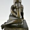 Enigme Sculpture Art Deco en bronze nu assis