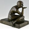 Enigme Sculpture Art Deco en bronze nu assis