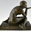 Enigme Sculpture Art Deco en bronze nu assis