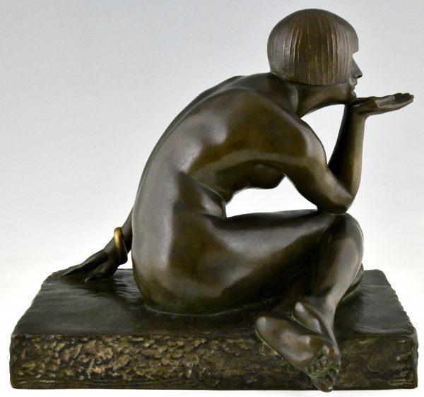 Enigme Art Deco bronze sculpture seated nude