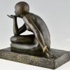 Enigme Sculpture Art Deco en bronze nu assis