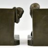 Art Deco bronzen boekensteunen naakt en sater