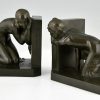 Art Deco bronze bookends nude and satyr.
