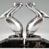 Art Deco silvered bronze pelican bookends.