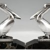 Art Deco silvered bronze pelican bookends.