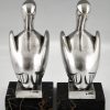 Art Deco silvered bronze pelican bookends.