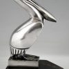 Art Deco silvered bronze pelican bookends.