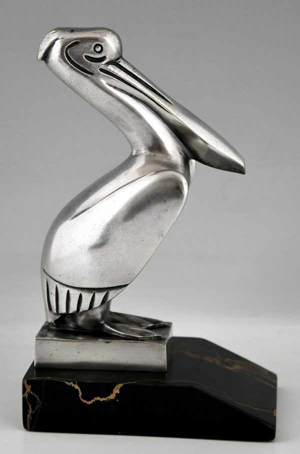 Art Deco silvered bronze pelican bookends.