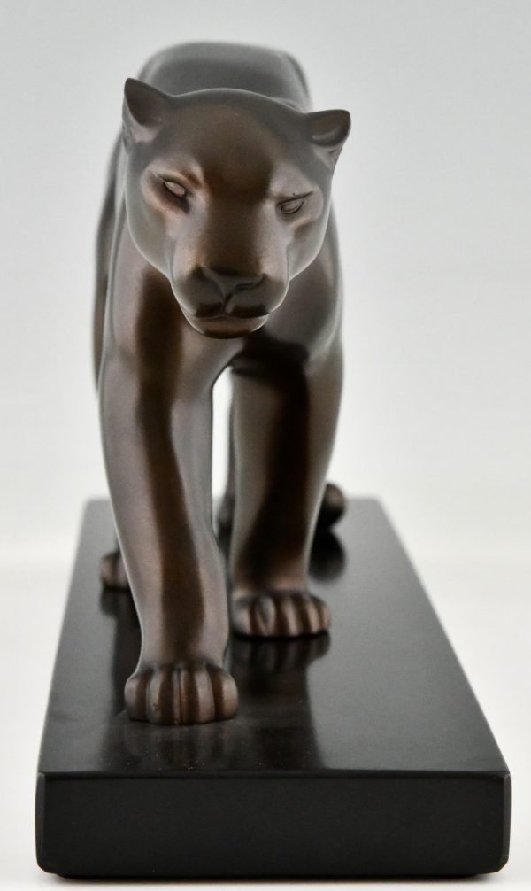 Art Deco bronzen panter sculptuur.