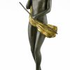 Art Deco bronze sculpture standing nude with drape.