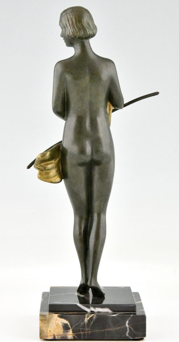 Art Deco bronzen sculptuur staand naakt met sluier