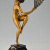 Art Deco bronzen sculptuur dansend naakt met waaier. 