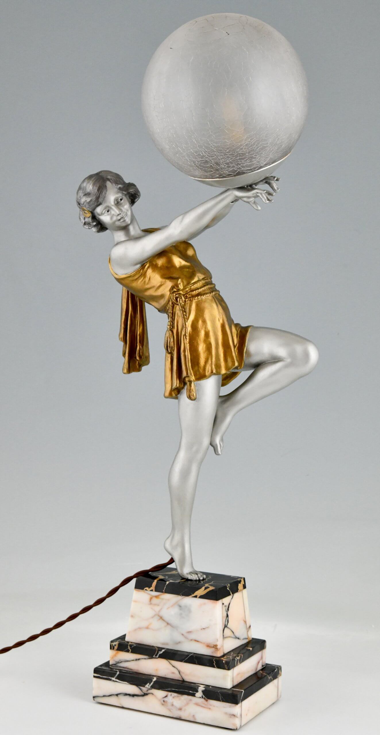 Art deco lamp lady holding ball discount
