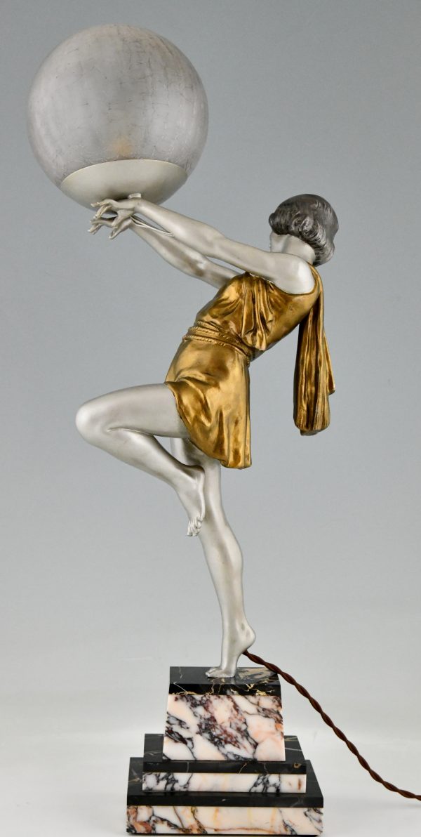 Art Deco lamp lady holding a ball.