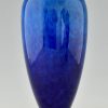 Art Deco blue ceramic and bronze vases or urns.