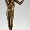 Art Nouveau bronze sculpture teenage boy with apple.