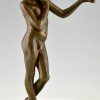 Art Nouveau bronzen sculptuur tienerjongen met appel