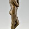 Art Nouveau bronzen sculptuur tienerjongen met appel