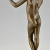 Art Nouveau bronze sculpture teenage boy with apple.