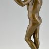 Art Nouveau bronzen sculptuur tienerjongen met appel