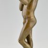 Art Nouveau bronze sculpture teenage boy with apple.