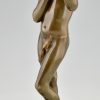 Art Nouveau bronze sculpture teenage boy with apple.