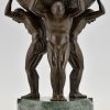 Art Deco Bronzeskulptur Mittelstück Schale mit drei Männern