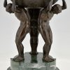 Art Deco bronzen sculptuur milieu de table met drie mannen