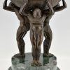 Art Deco bronzen sculptuur milieu de table met drie mannen
