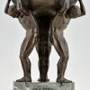 Art Deco bronzen sculptuur milieu de table met drie mannen