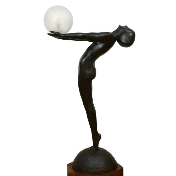 Clarté LEBENSGRÖSSE Art Deco Lampe Bronze Frauenakt mit Kugel.