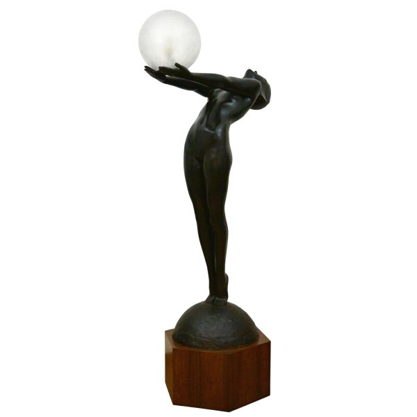 Clarté LEBENSGRÖSSE Art Deco Lampe Bronze Frauenakt mit Kugel.