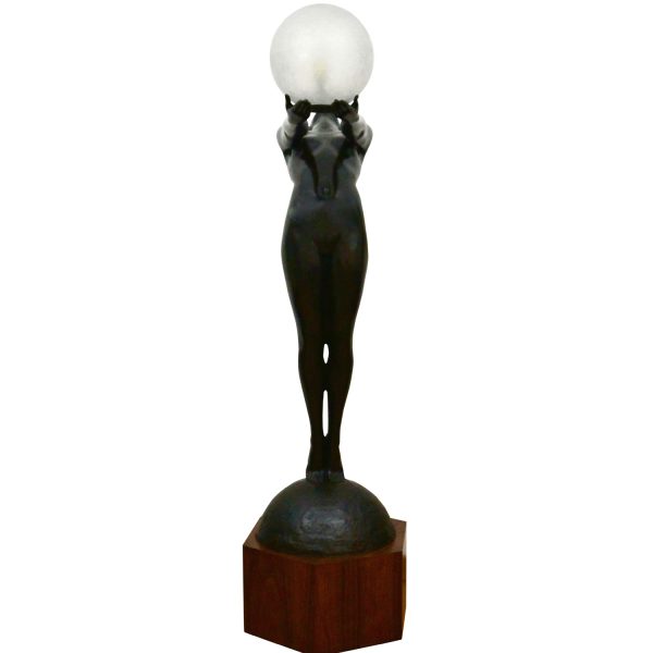 Clarté LEBENSGRÖSSE Art Deco Lampe Bronze Frauenakt mit Kugel.