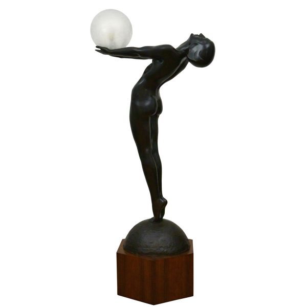 Clarté LIFE SIZE Art Deco bronzen lamp staand naakt met bal