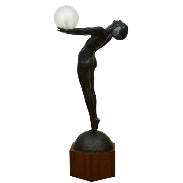 Clarté LEBENSGRÖSSE Art Deco Lampe Bronze Frauenakt mit Kugel.