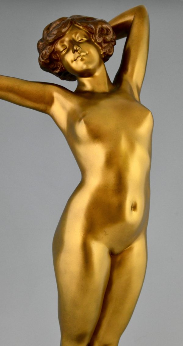 Awakening Art Deco bronzen sculptuur staand naakt 80 cm.