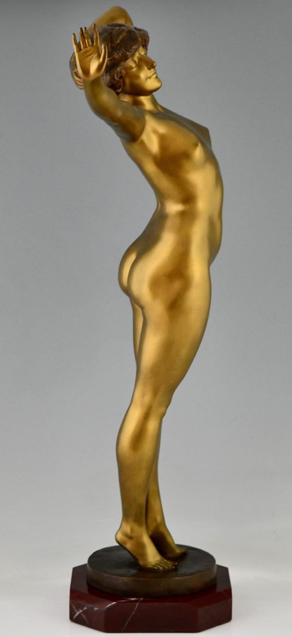 Awakening Art Deco bronzen sculptuur staand naakt 80 cm.