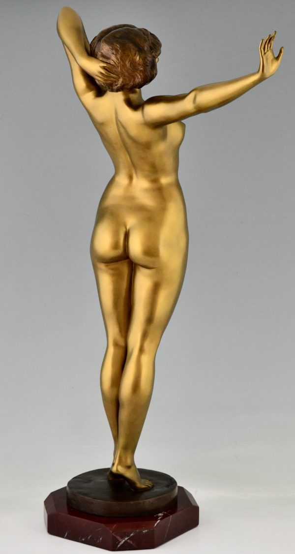 Awakening Art Deco bronzen sculptuur staand naakt 80 cm.