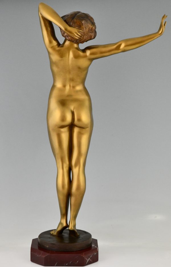 Awakening Art Deco bronzen sculptuur staand naakt 80 cm.