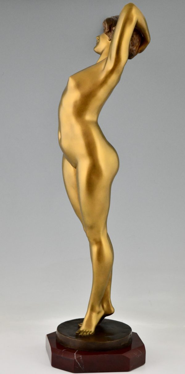 Awakening Art Deco bronzen sculptuur staand naakt 80 cm.