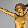 Awakening Art Deco bronzen sculptuur staand naakt 80 cm.