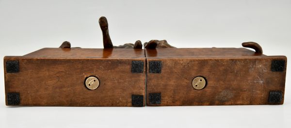 Art Deco bronze bookends with cats