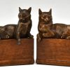 Art Deco bronze bookends with cats