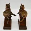 Art Deco bronze bookends with cats