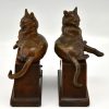 Art Deco bronze bookends with cats