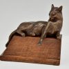 Art Deco bronze bookends with cats