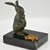 Art Deco bronzen boekensteunen haas en schildpad