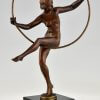 Art Deco bronzen sculptuur danseres met hoepel