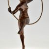 Art Deco sculpture bronze danseuse nue au cerceau