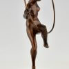 Art Deco bronzen sculptuur danseres met hoepel